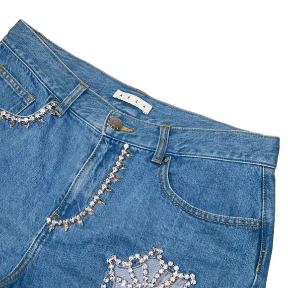 AREA Blue Denim Shorts with Crystal Accents - Picture 2 of 3